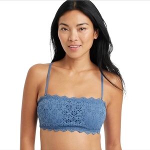 Auden NWT Women's Eyelet Lace Lightly Lined Bandeau Bralette Blue Pullover L